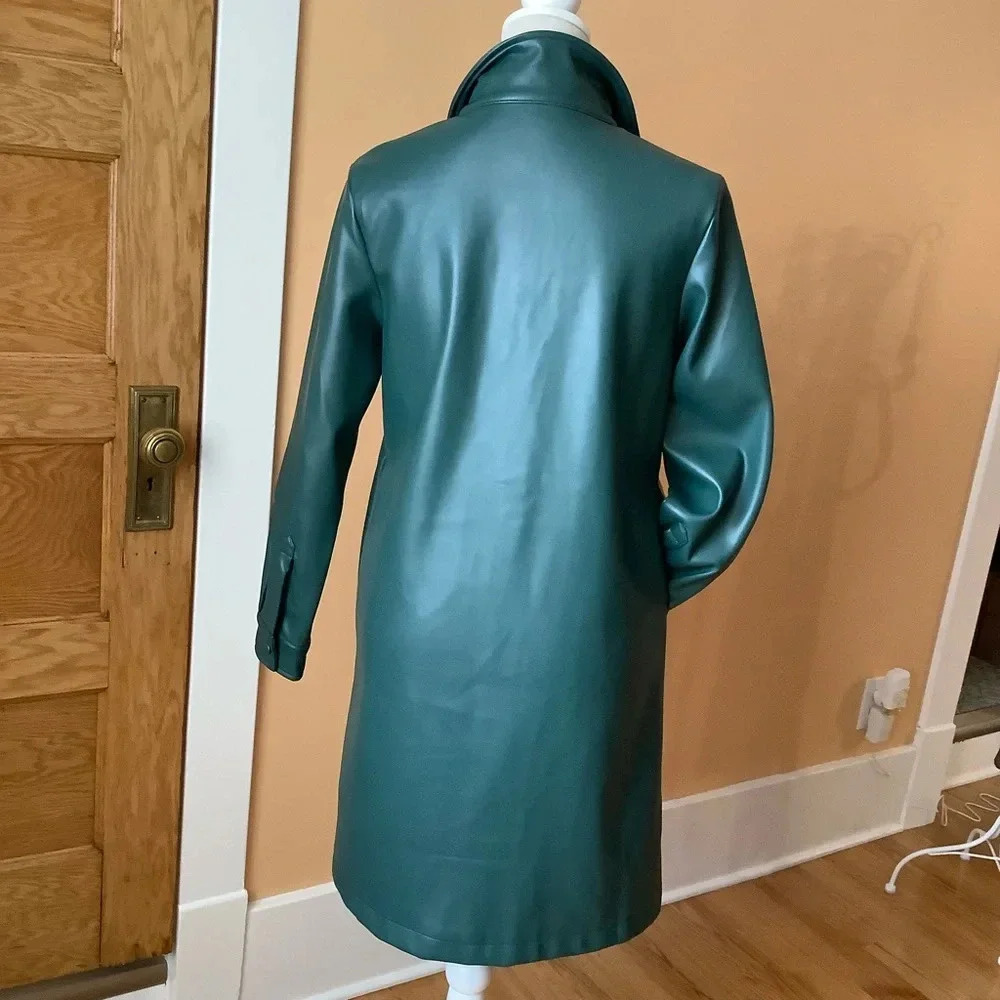 HILARY MACMILLAN Forest Green Vegan Faux Leather Shirt Dress Midi M - Picture 4 of 13